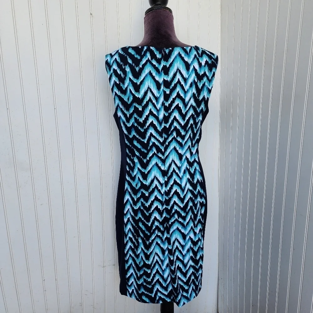Connected Apparel Navy Blue Aqua Wave Sleeveless Sheath Dress Women's 10